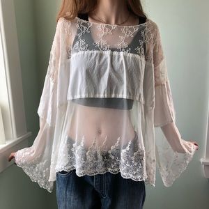 flowy White Lace Long-sleeved Summer Shirt